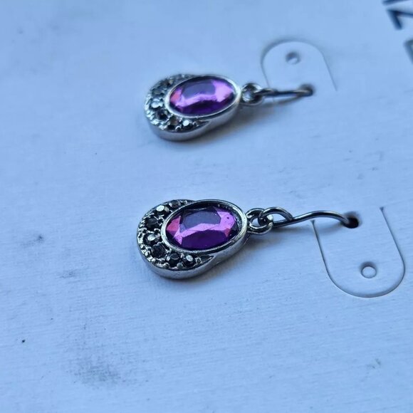 Liz Claiborne Women Earrings Purple Faux Stone Silver Tone Ear Fashion Jewelry - Picture 6 of 10